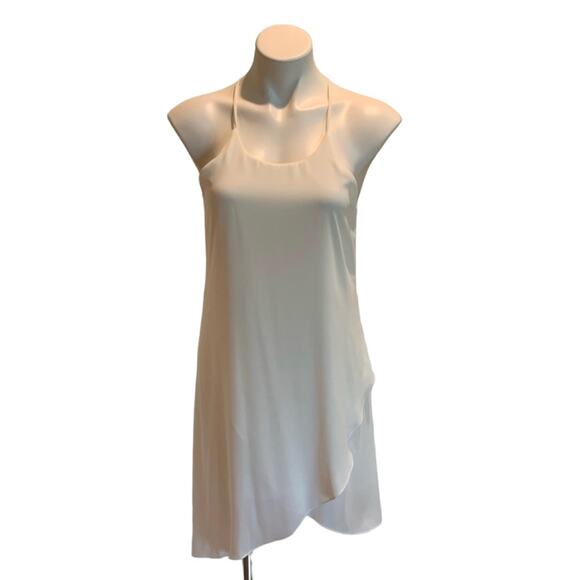 White Slip Dress Sz S Flowy Summer Racerback Minimalist Lightweight Beach Brunch - Picture 12 of 13